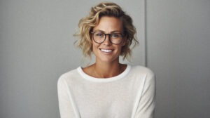 Glimlachende vrouw met een warme en professionele uitstraling als symbool voor persoonlijke begeleiding naar een betere gezondheid.
